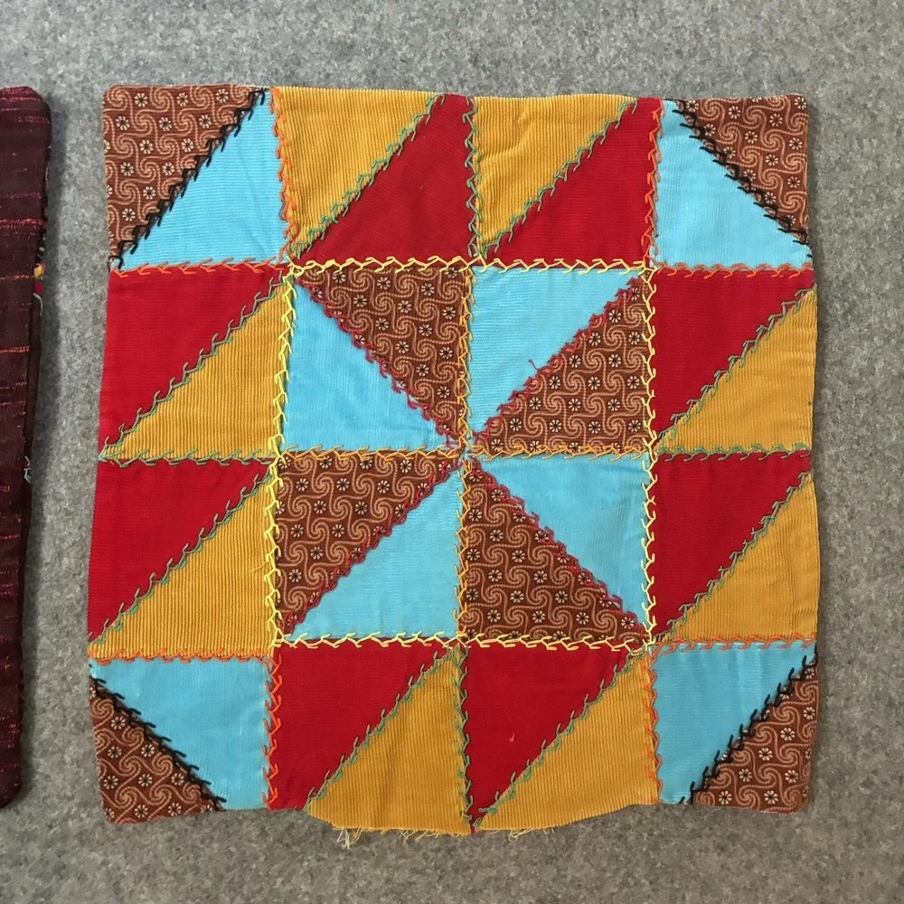 Vintage Crazy Quilt Patchwork Pillow Sham Cover Throw Set Cottagecore Top Boho